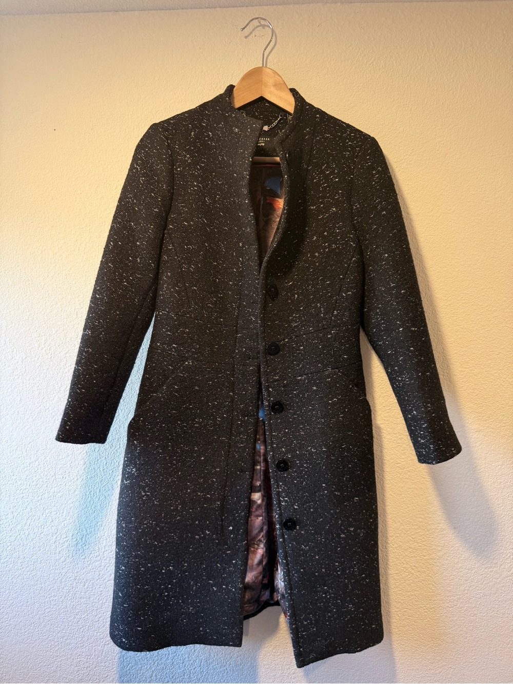 TED BAKER Black Speckled Single-Breasted Pea Coat